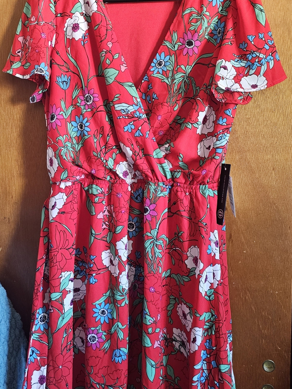 As U Wish Red Floral Faux-Wrap Mini Dress - Size Large NWT